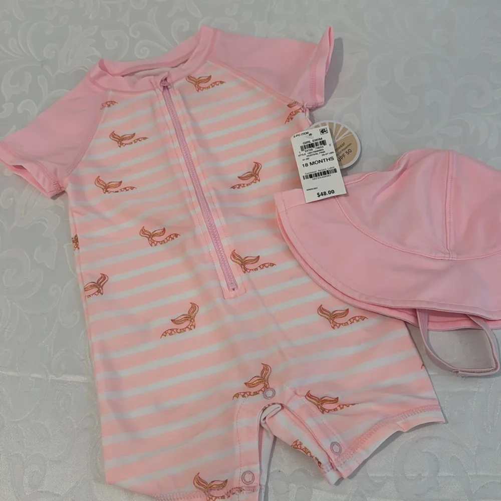 COPY - First Impressions Baby Girl Mermaid Rash-guard & Hat. 18 months